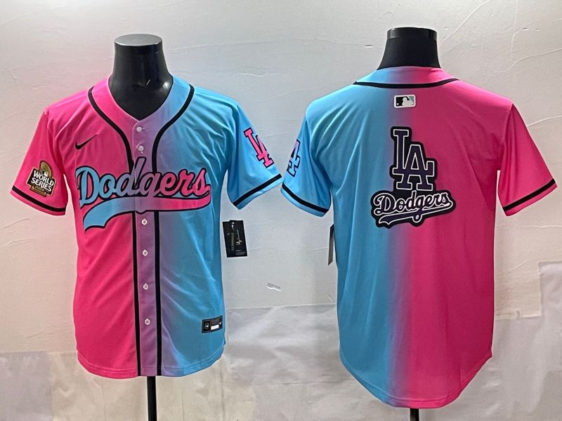 Men 2025 Los Angeles Dodgers Blank Blue pink Game Nike MLB Jersey style 0015